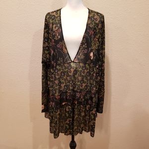Free People Black Floral Tunic